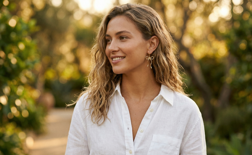 Coquette Bow Drop Earrings — Gold