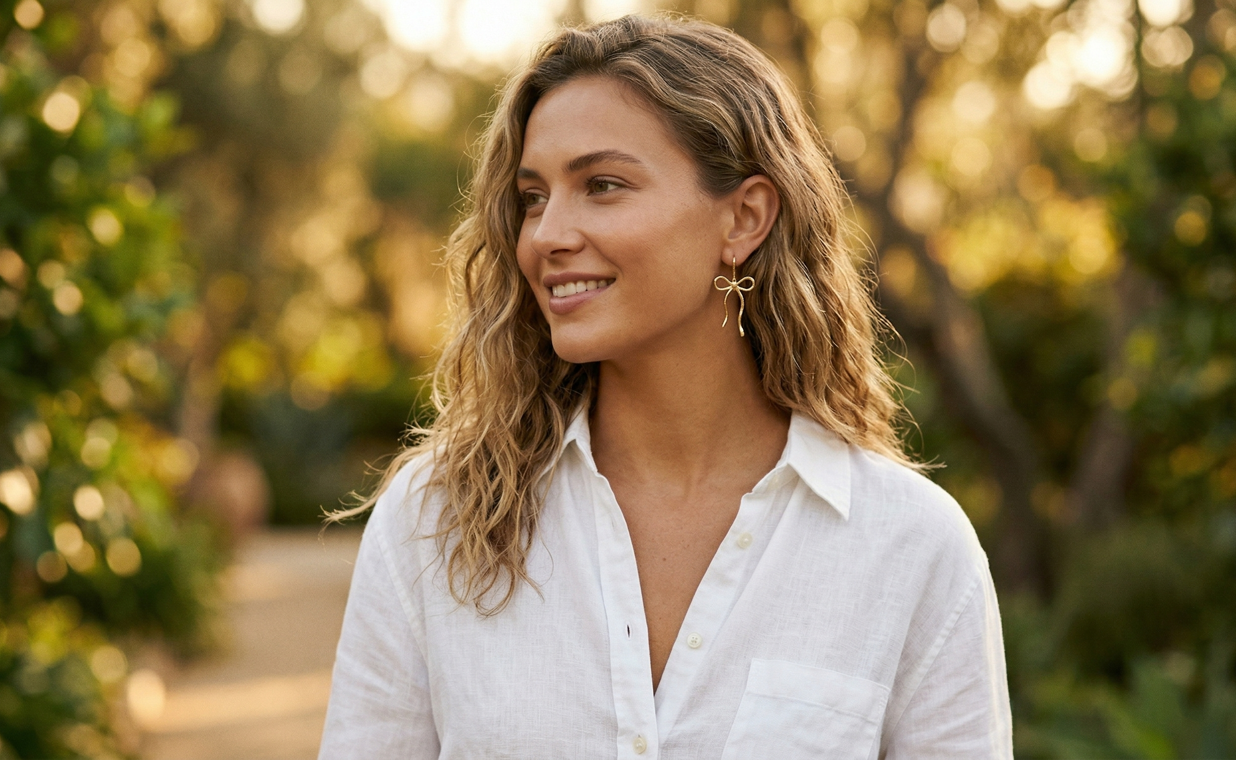 Coquette Bow Drop Earrings — Gold