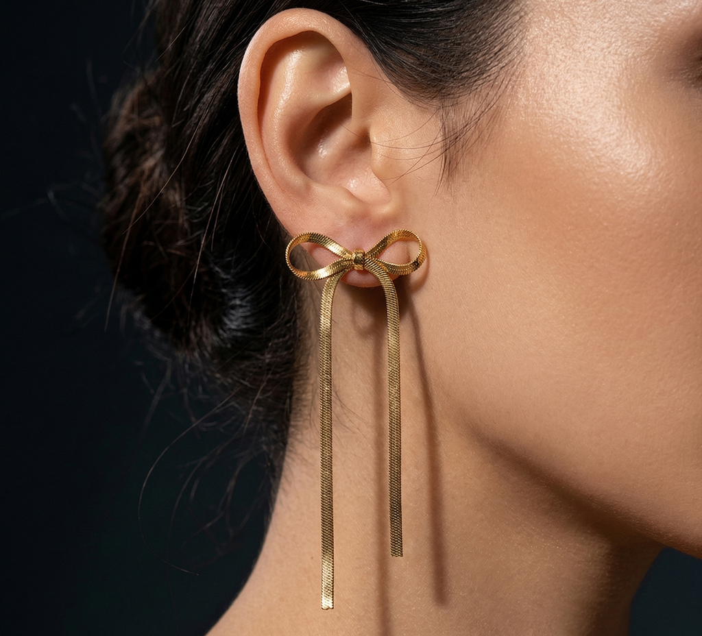 Coquette Bow Drop Earrings — Gold