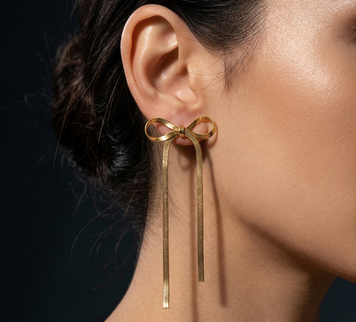 Coquette Bow Drop Earrings — Gold