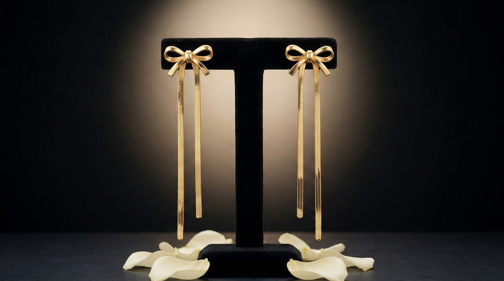 Coquette Bow Drop Earrings — Gold