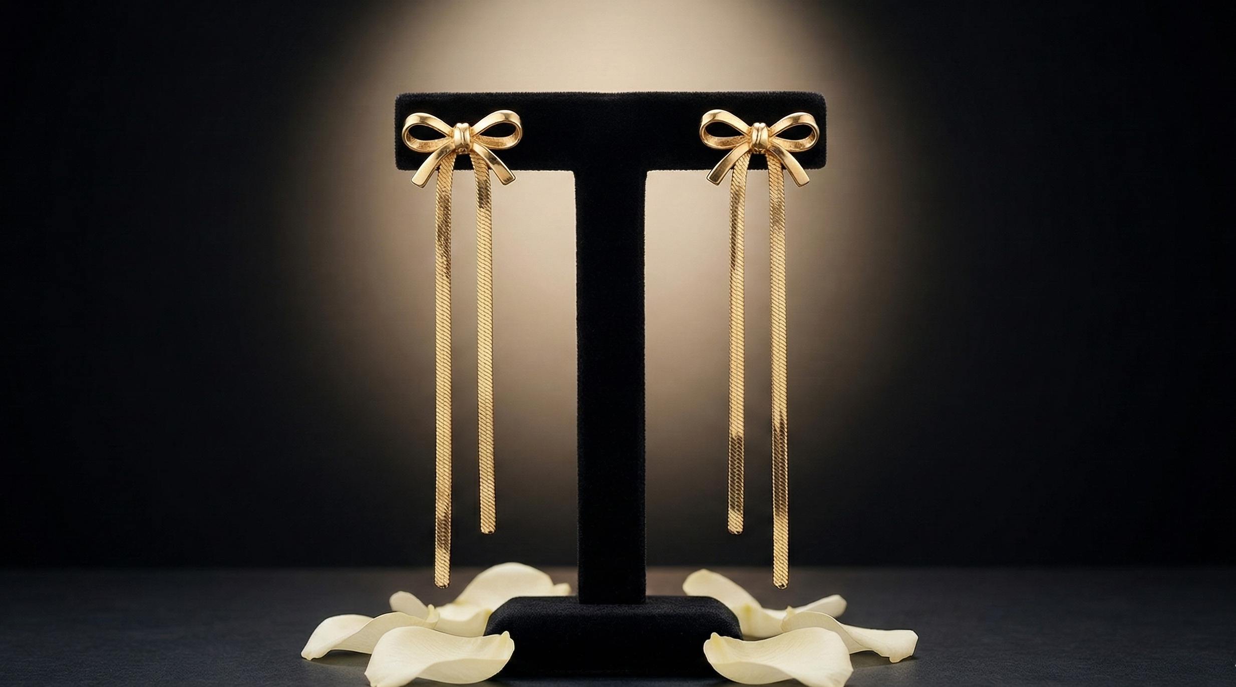 Coquette Bow Drop Earrings — Gold