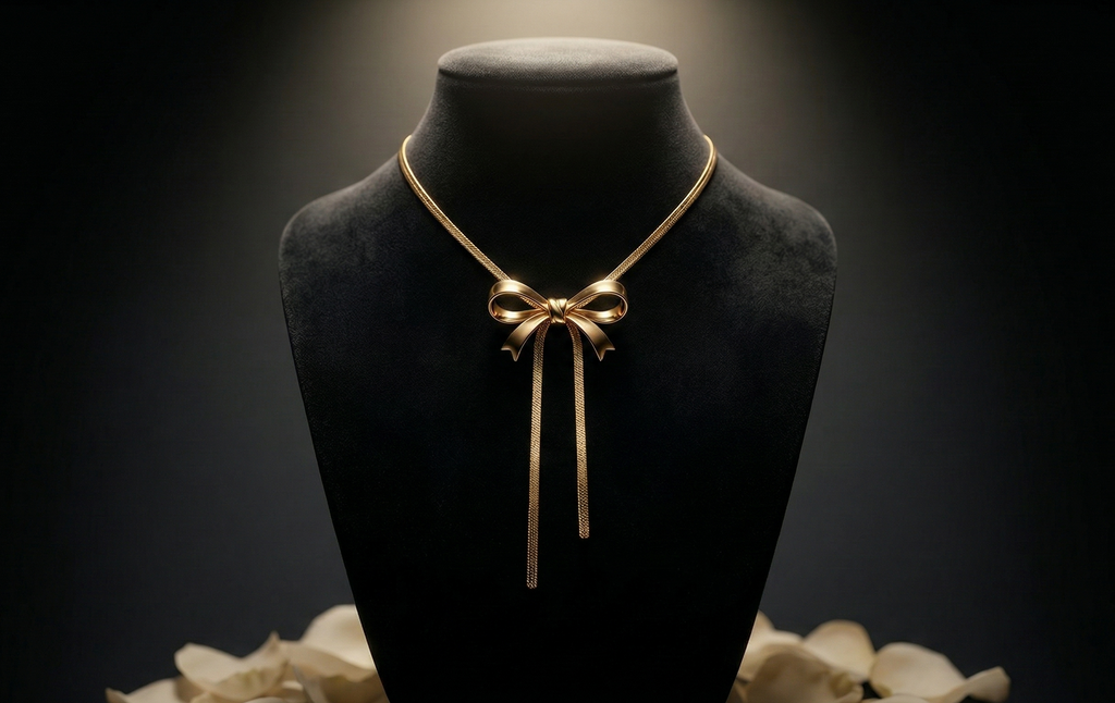 Coquette Bow Pendant Necklace — Gold
